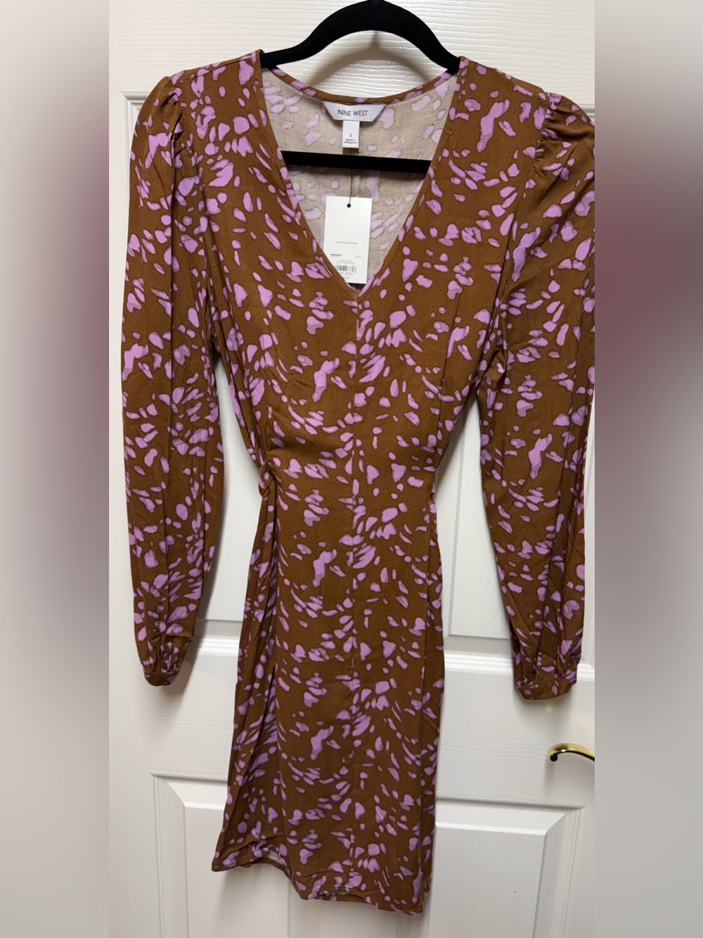 Nine West NWT Brown Pink Long Sleeve Wrap Dress Small